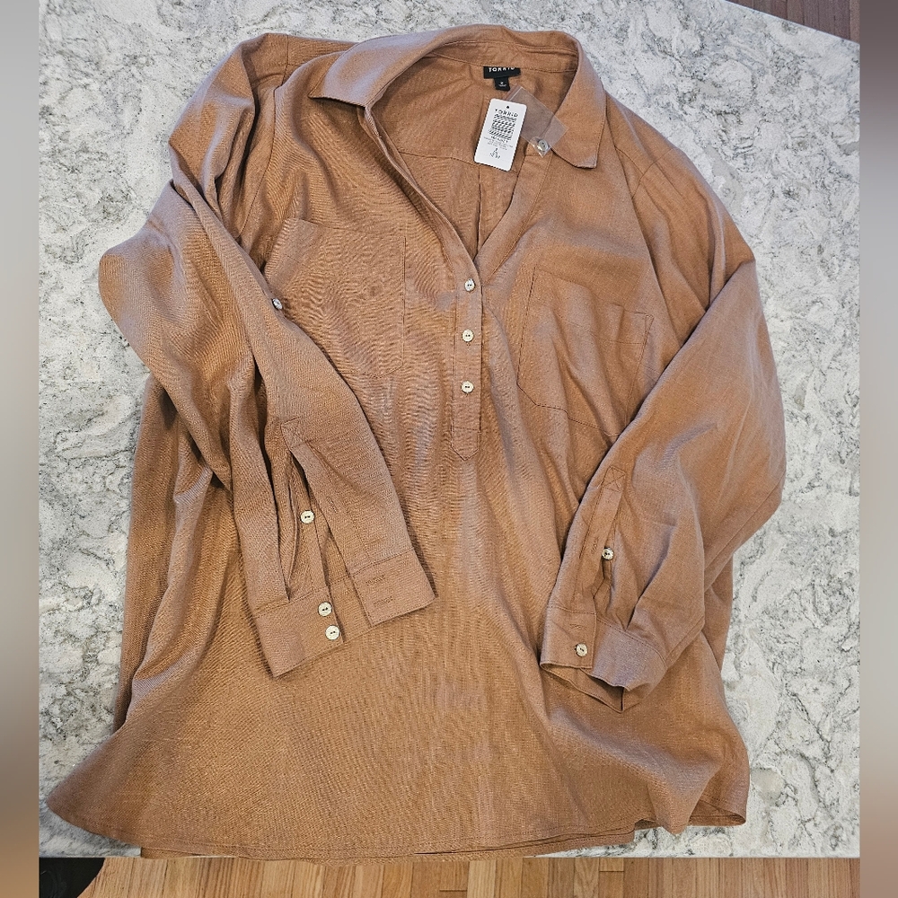 Torrid NWT XL Henley Long Sleeve Linen Shirt
